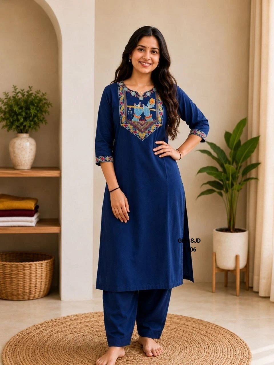 Monsoon Special Slub Cotton Embroidered Kurti Set